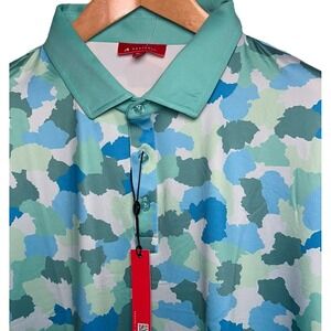 New Redvanly‎ Dawson Golf Polo XL Athletic Luxury Green Pool Camo All Over Print
